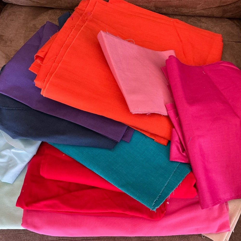 Mixed Lot Of Solid Color Fabric Remnants For Scrap Quilt 4+ Pounds